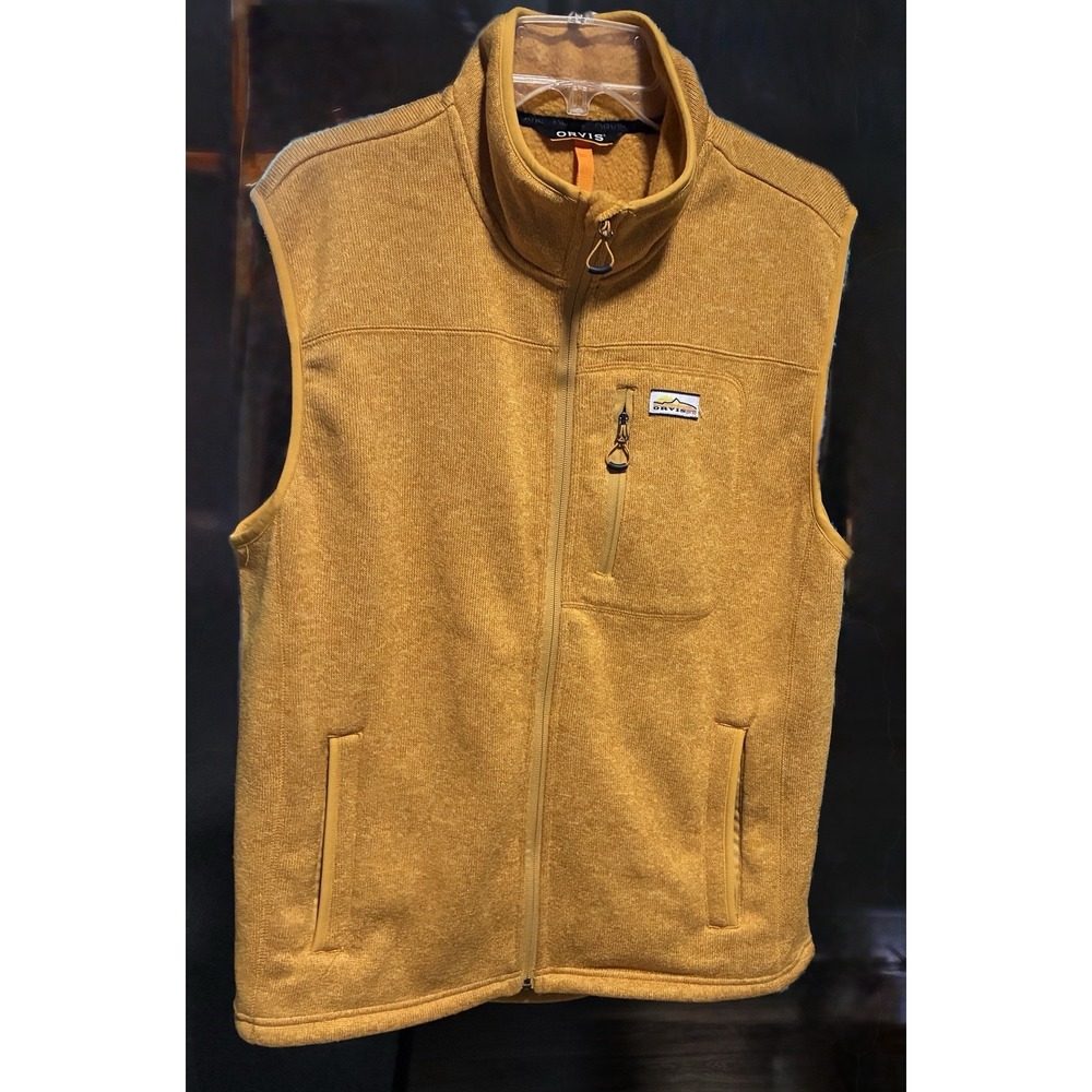 Orvis Men's R65 Sweater Fleece Vest Size Large Gold Mustard Yellow 3BA1 Knit